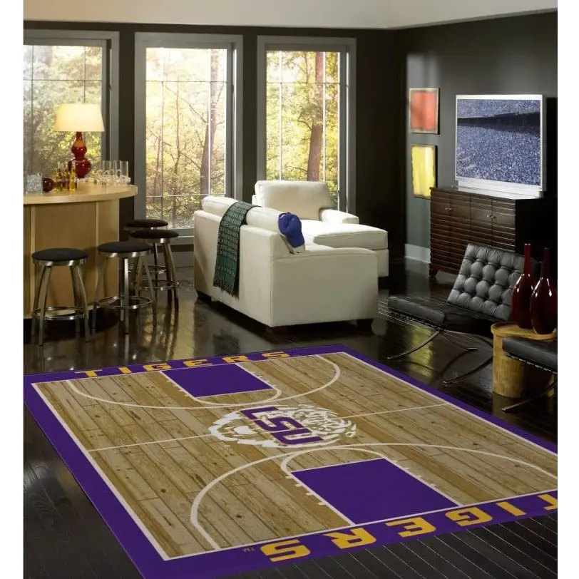 LSU University Basketball Court Rug - College Area Rug