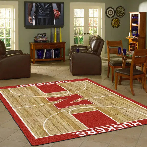 Nebraska University Basketball Court Rug  College Area Rug - Fan Rugs