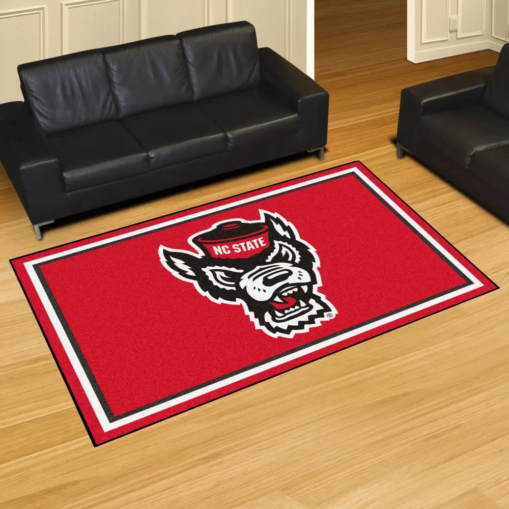 North Carolina State University Wolf Logo Plush Rug  College Area Rug - Fan Rugs