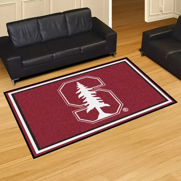 Stanford University Plush Rug - White Logo  College Area Rug - Fan Rugs