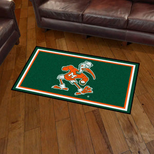 University of Miami "Sebastian the Ibis" Logo Plush Rug  College Area Rug - Fan Rugs