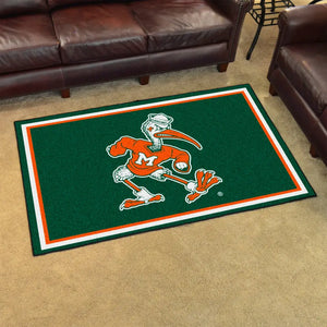 University of Miami "Sebastian the Ibis" Logo Plush Rug  College Area Rug - Fan Rugs