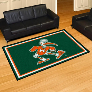 University of Miami "Sebastian the Ibis" Logo Plush Rug  College Area Rug - Fan Rugs