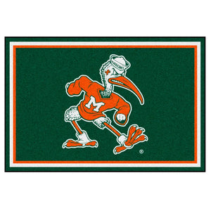 University of Miami "Sebastian the Ibis" Logo Plush Rug  College Area Rug - Fan Rugs