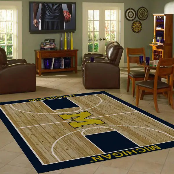 University of Michigan Basketball Court Rug  College Area Rug - Fan Rugs