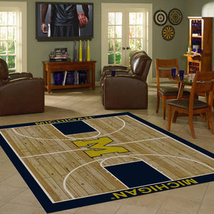 University of Michigan Basketball Court Rug  College Area Rug - Fan Rugs